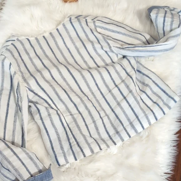Chico's Navy and White Striped Linen Jacket - Picture 10 of 11